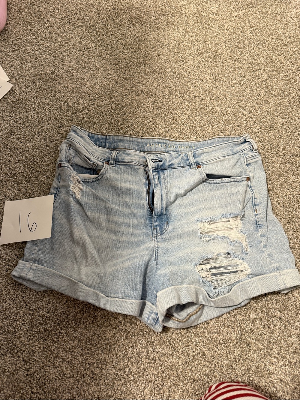 American Eagle Outfitters Light Blue Distressed Rolled-Hem Jean Shorts